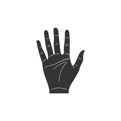 Raised Hand Icon Silhouette Illustration. Palm Vector Graphic Pictogram Symbol Clip Art. Doodle Sketch Black Sign.