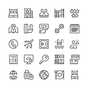 Hotel line icons. Outline symbols. Vector line icons set