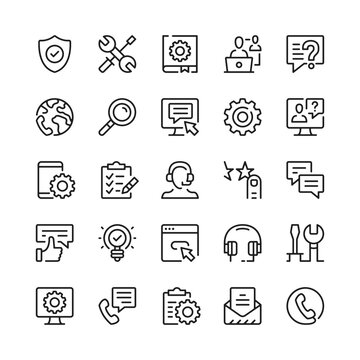 Technical support line icons. Outline symbols. Vector line icons set