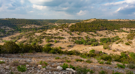 Fototapeta na wymiar Late in the day in a remote area in Texas Hill country