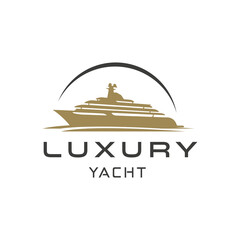 Fototapeta na wymiar Luxury Gold Yacht logo. Yacht Cruise Boat Ship for Ocean Vacation Logo design inspiration