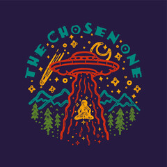 The ufo abduction vintage illustration