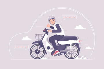 Fototapeta na wymiar boy riding old motorcycle illustration background