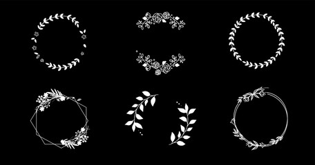 Branch wreath line frame. Decorative element. Award or wedding leaves silhouette. Hand drawn decorative set in vector