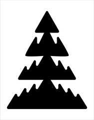 Christmas tree illustration. Black and white, monochrome Christmas tree decorative, stylized illustration. 