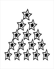 Christmas tree illustration. Black and white, monochrome Christmas tree decorative, stylized illustration. 