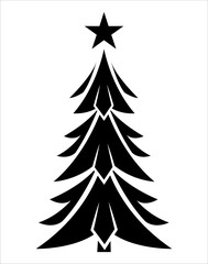 Christmas tree illustration. Black and white, monochrome Christmas tree decorative, stylized illustration. 