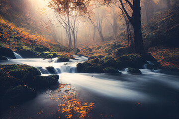 Forest stream in autumn season