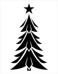 Christmas tree illustration. Black and white, monochrome Christmas tree decorative, stylized illustration. 