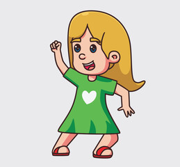 greeting girl children. Isolated cartoon person illustration. Flat Style Sticker element vector
