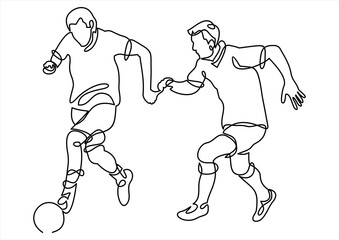 Fototapeta na wymiar Continuous Line Drawing or One Line Drawing of two Soccer Players scrambling for ball