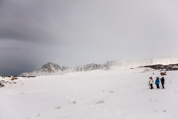 Winter in Bleik Beach, Lofoten Islands, Northern Norway