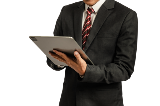 Business man working on digital tablet isolated white background.illustration vector illustrator Ai.PNG.