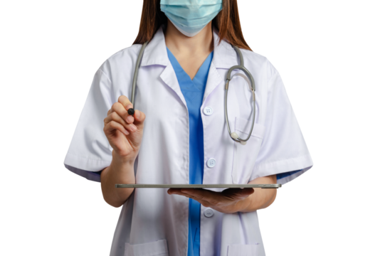 Doctor using tablet and  clipboard to diagnose medical technology.illustration vector Ai.PNG.