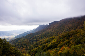 Autumn sunrise in Puigsacalm peak, La Garrotxa, Girona, Spain