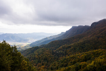 Fototapeta premium Autumn sunrise in Puigsacalm peak, La Garrotxa, Girona, Spain