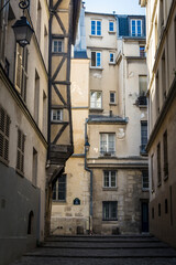 Medieval house with exposed beams in Rue des Barres, Marais quarter, Paris, France