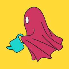 halloween ghost carrying a watering can