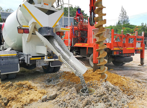 Drilling rigs for the construction of building foundations.
construction work. Drilling pile foundations under the ground.