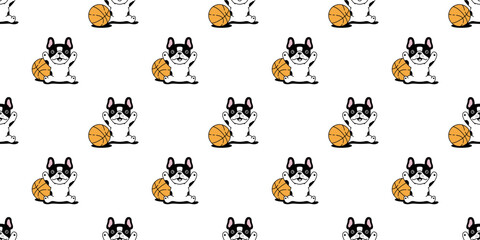 dog seamless pattern french bulldog basketball vector pet ball toy sport puppy breed cartoon scarf isolated tile background repeat wallpaper wrapping paper doodle illustration design