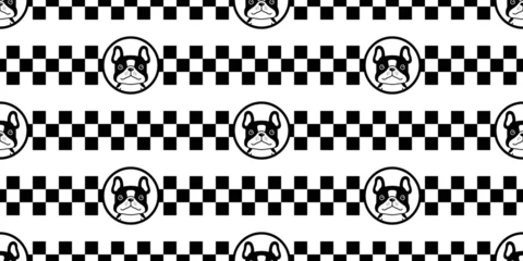 Fotobehang dog seamless pattern french bulldog checked tartan plaid paw footprint cat vector character cartoon puppy pet icon scarf isolated tile background repeat wallpaper gift wrapping paper illustration dood © CNuisin