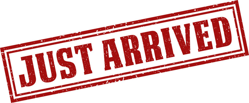 Just arrived red square grunge stamp, vector illustration