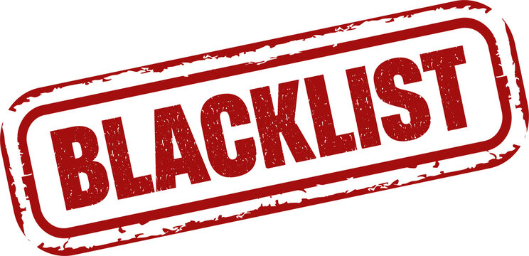 Black list red square grunge stamp, vector illustration