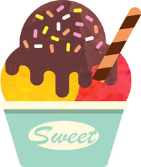 Colorful cute watercolor texture food dessert ice cream