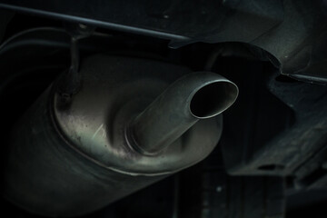 Close up view of car exhaust pipes, muffler vehicle