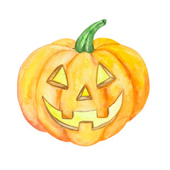 Watercolor illustration, pumpkin jack o lantern