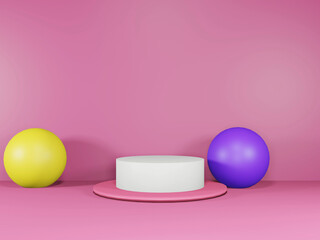 3d render of minimalist and colorful podium in pink studio and lighting for product display.