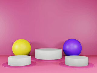 3d render of minimalist and colorful podium in pink studio and lighting for product display.