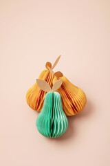 Scandinavian honeycomb christmas and thanksgiving paper ornaments. Modern christmas decoration, minimalist and plastic free