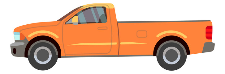 Orange pickup truck icon. Flat color car - obrazy, fototapety, plakaty
