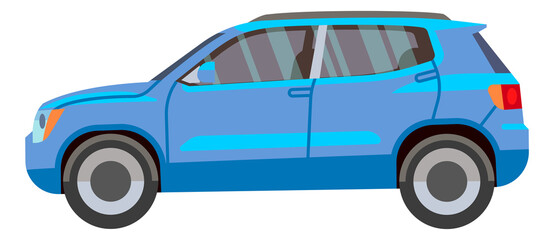 Blue hatchback toy. Cartoon car icon in side view
