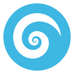 Blue circle with swirl. Wave sign. Spiral motion