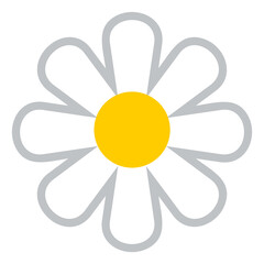 Flower icon. White daisy blossom. Cartoon camomile