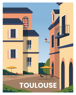 Toulouse city in France landscape background. vector illustration with colorful color and minimalist style suitable for poster, postcard, art print.