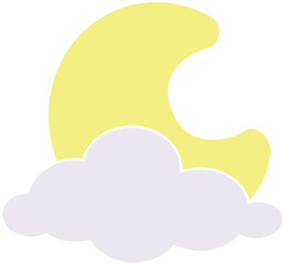 Moon in a cloud, celestial body crescent - vector full color picture. Moon, a golden crescent in a fluffy cloud