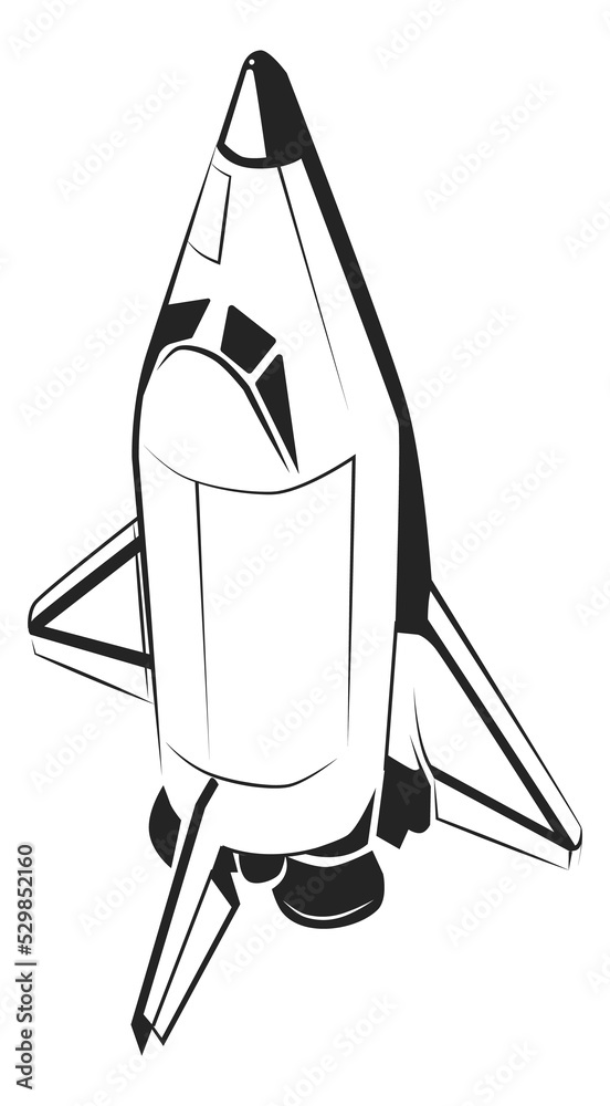 Poster Shuttle icon. Modern space rocket. Air force vehicle