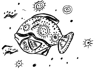 Decorative black fish on a white background