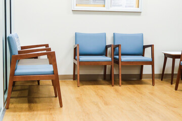 Blue chairs in a waiting room