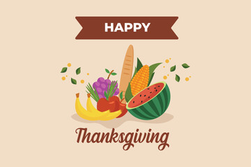 Assorted fruits for thanks giving. Thanks giving concept. Colored flat graphic vector illustration isolated.