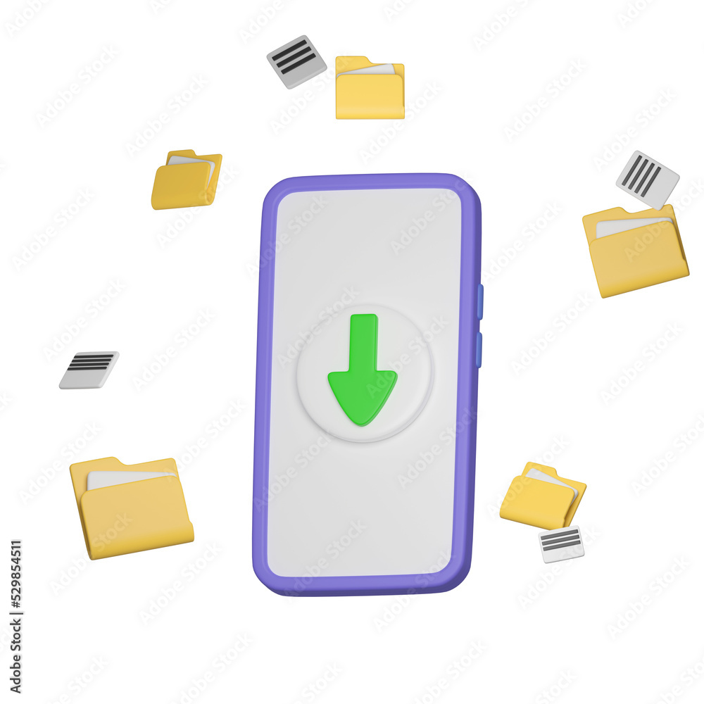 Poster 3d file folder document paper transfer on cloud mobile app. technology icon. 3d rendering with clipp