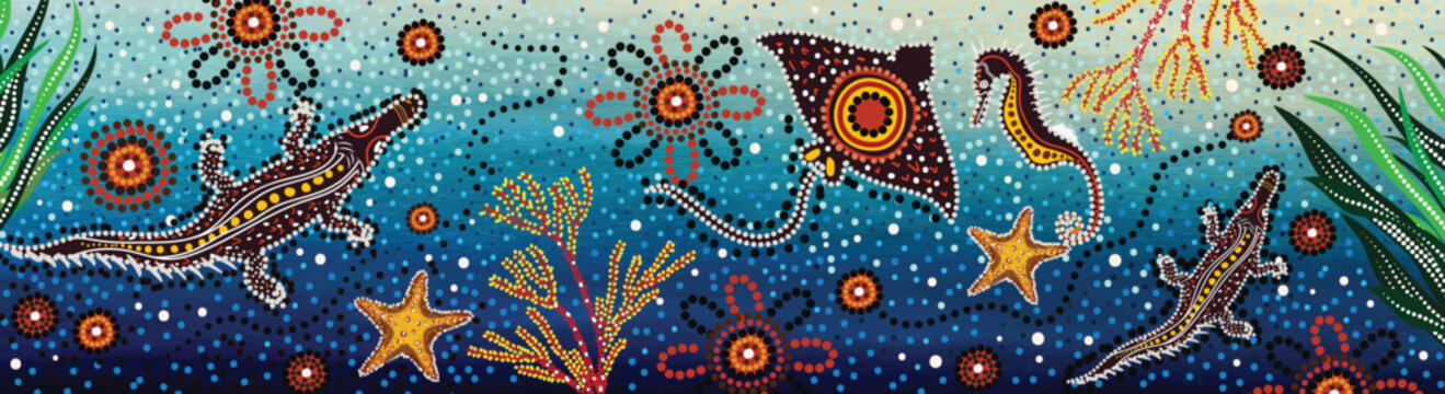 Underwater concept aboriginal dot painting