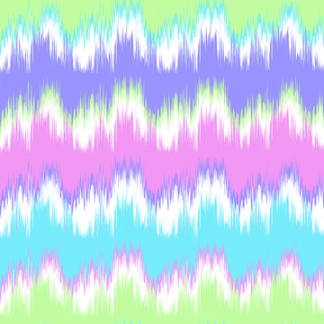Pastel Stripe Ikat Vector Seamless Pattern. Abstract blurred line waves shapes ethnic ornament background.