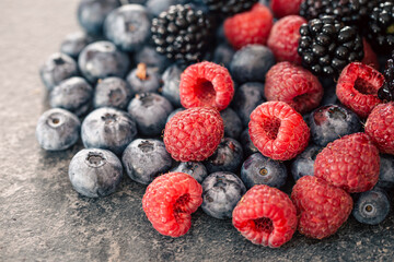 Background from different berries, raspberries, blueberries and blackberries.