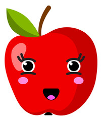 Kawaii apple. Cute cartoon character. Sweet fruit