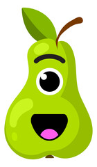 Happy pear with funny face. Cute cartoon character