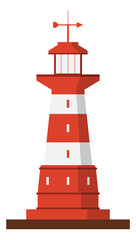 Lighthouse icon. Red stripe marine building. Sea shore sign